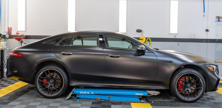 The Mercedes-AMG GT 63 in satin stealth film in the ACP bay