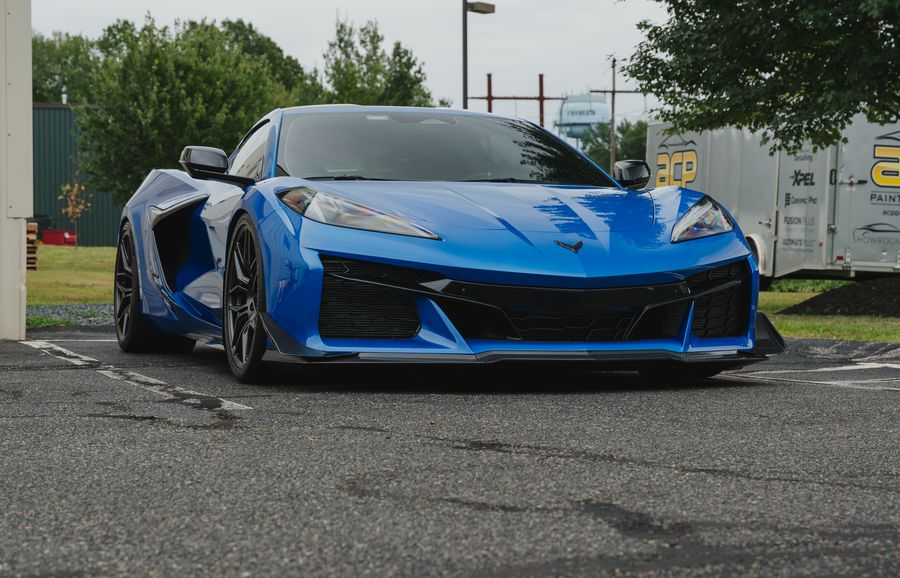 The Corvette head on in the lot